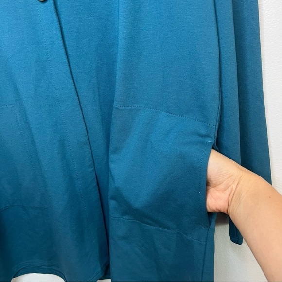 J. JILL WOMEN'S TUNIC TEAL KNIT ONE BUTTON CARDIGAN SWEATER LG SLEEVE Size XS S - Picture 6 of 9